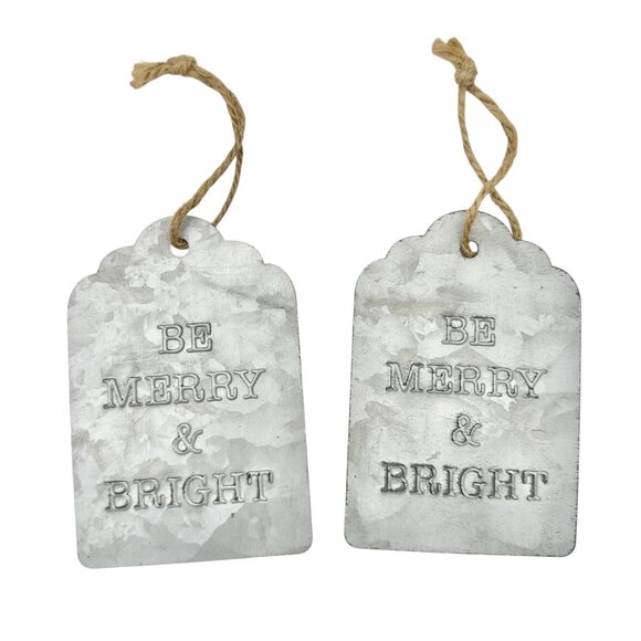 Galvanized Metal Holiday Wall Décor Set Let It Snow Be Merry Bright Twine Hanger - Picture 5 of 7